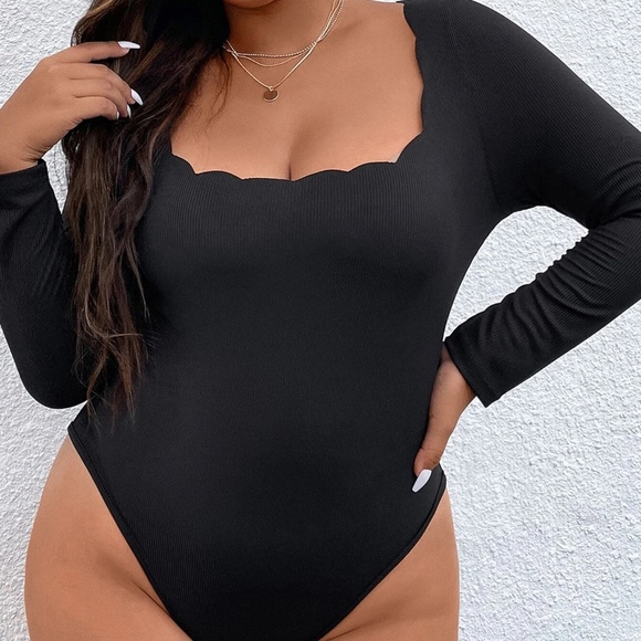 Plus Black Ribbed Long Sleeve Bodysuit - Picture 3 of 4